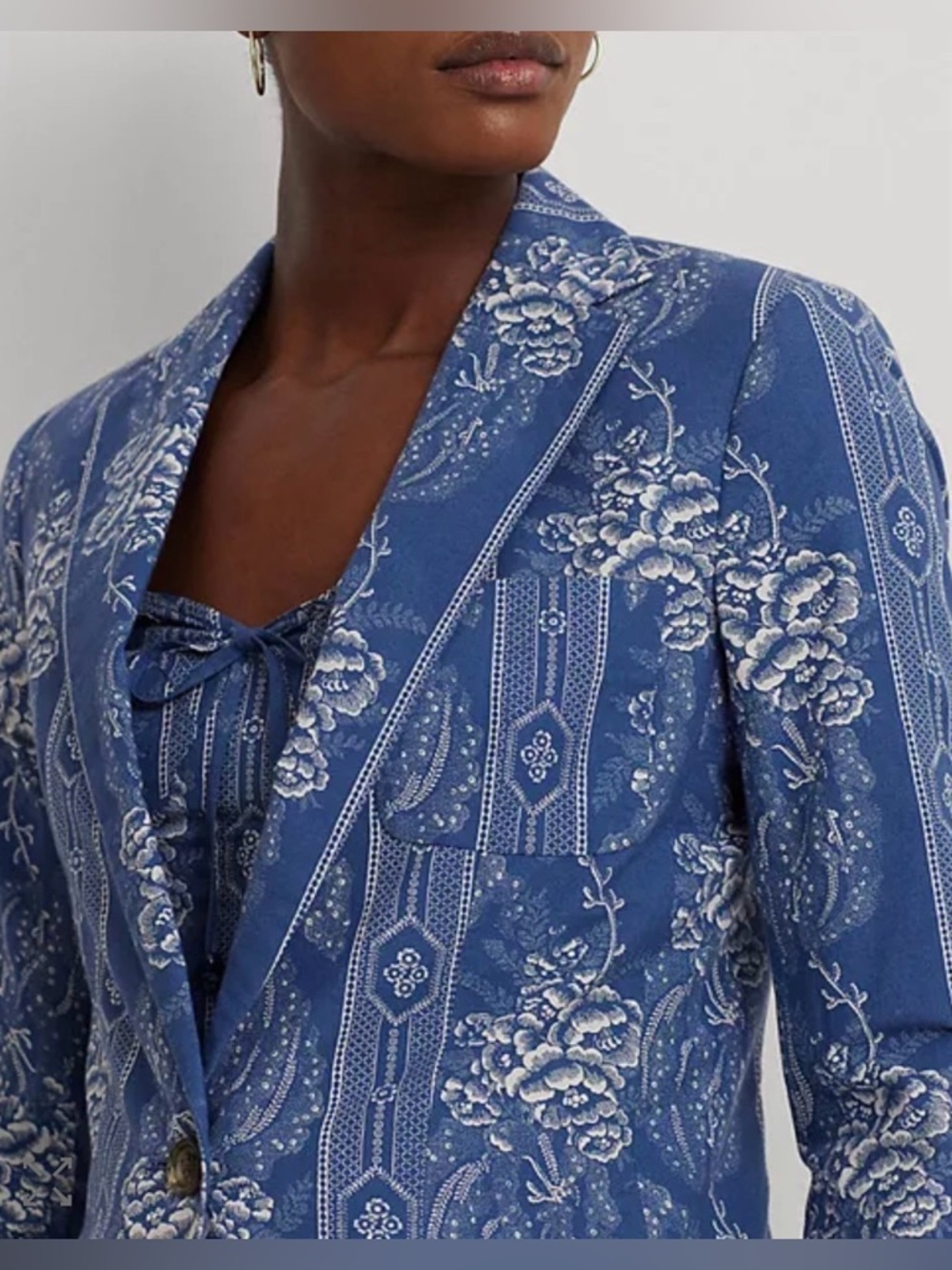 Ralph Lauren Women’s Floral Single Button Blazer Blue White NEW  Size 16